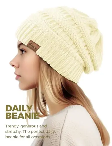 Slouchy Beanies for Women Cable Knit Winter Hats Ladies Gifts Chunky Skull Cap Thick Warm Stocking Caps for Cold Weather - 3