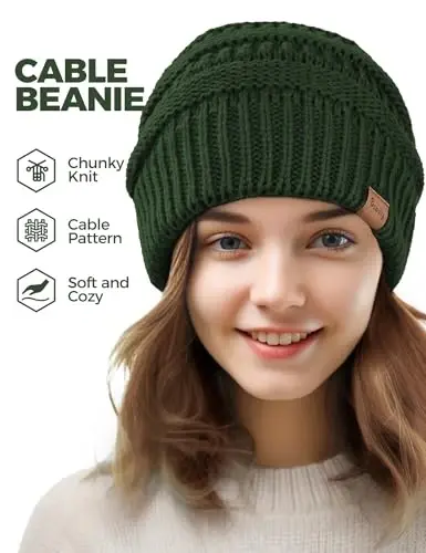 Slouchy Beanies for Women Cable Knit Winter Hats Ladies Gifts Chunky Skull Cap Thick Warm Stocking Caps for Cold Weather - 2