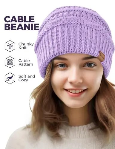 Slouchy Beanies for Women Cable Knit Winter Hats Ladies Gifts Chunky Skull Cap Thick Warm Stocking Caps for Cold Weather - 2