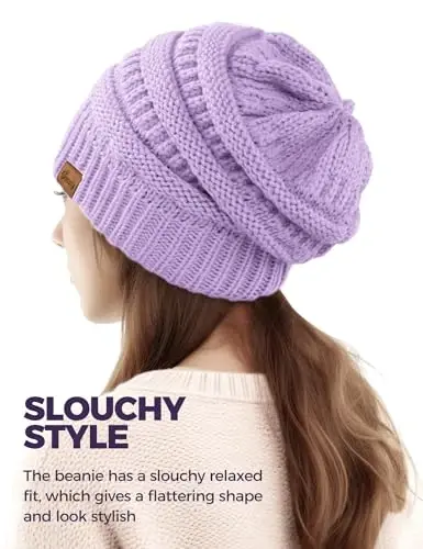 Slouchy Beanies for Women Cable Knit Winter Hats Ladies Gifts Chunky Skull Cap Thick Warm Stocking Caps for Cold Weather - 4