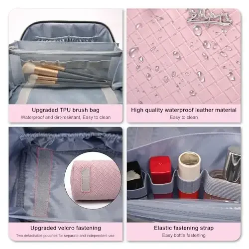 BOYATU Travel Makeup Bags for Women: Large Cosmetic Bag Waterproof - Vegan Leather Make up Bags Set of 3 - Portable Toiletry Organizer (L09 Violet) - 4