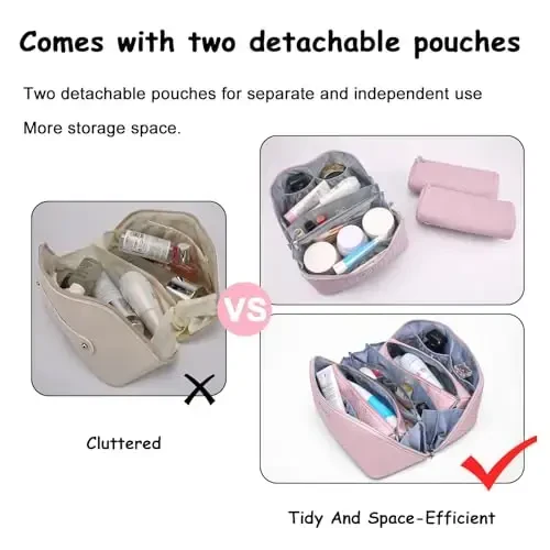 BOYATU Travel Makeup Bags for Women: Large Cosmetic Bag Waterproof - Vegan Leather Make up Bags Set of 3 - Portable Toiletry Organizer (L09 Violet) - 6