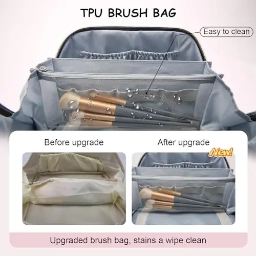 BOYATU Travel Makeup Bags for Women: Large Cosmetic Bag Waterproof - Vegan Leather Make up Bags Set of 3 - Portable Toiletry Organizer (L09 Violet) - 3