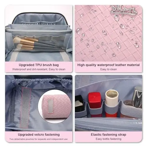 BOYATU Travel Makeup Bags for Women: Large Cosmetic Bag Waterproof - Vegan Leather Make up Bags Set of 3 - Portable Toiletry Organizer (L09 Violet) - 4