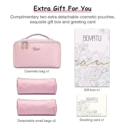 BOYATU Travel Makeup Bags for Women: Large Cosmetic Bag Waterproof - Vegan Leather Make up Bags Set of 3 - Portable Toiletry Organizer (L09 Violet) - 5