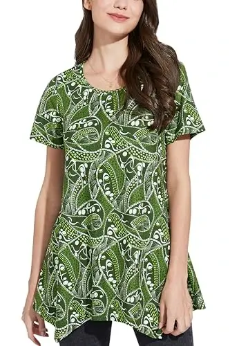 ENMAIN Tunic Tops for Women Plus Size Short Sleeve Top Loose Fit Dressy Casual Swing Summer Tunics Tops to Wear with Leggings 