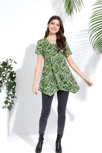 ENMAIN Tunic Tops for Women Plus Size Short Sleeve Top Loose Fit Dressy Casual Swing Summer Tunics Tops to Wear with Leggings - 3