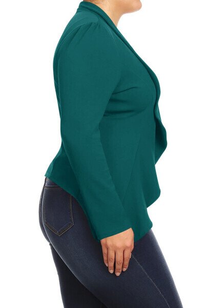 Women's Plus Size Casual Long Sleeves Open Front Solid Office Work Wear Blazer Jacket- - PLUSSIZEHOUSE (1)