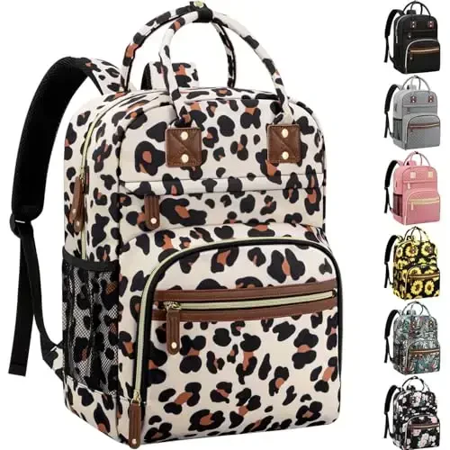 Diaper Bag Backpack Tote for Women Large Capacity, Baby with Insulated Pockets Multifunctional Bags For Girl Boy Waterproof Boys Girls Mama Maternity Travel Leopard 