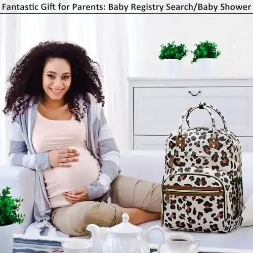 Diaper Bag Backpack Tote for Women Large Capacity, Baby with Insulated Pockets Multifunctional Bags For Girl Boy Waterproof Boys Girls Mama Maternity Travel Leopard - 5