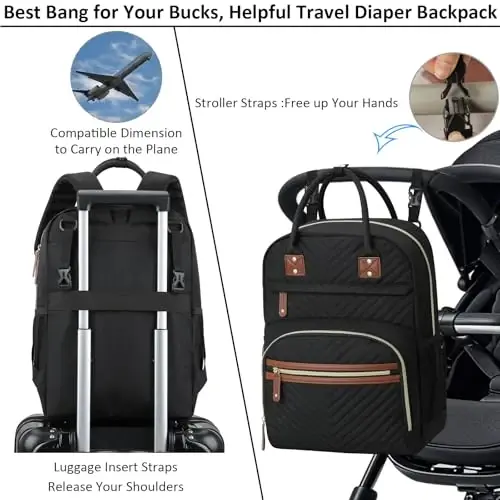 Diaper Bag Backpack for Women Large Capacity with Insulated Pockets Multifunctional Diaper Bags For Baby Girl Boy Waterproof Baby Bags For Mama Maternity Travel Bag Black - 4