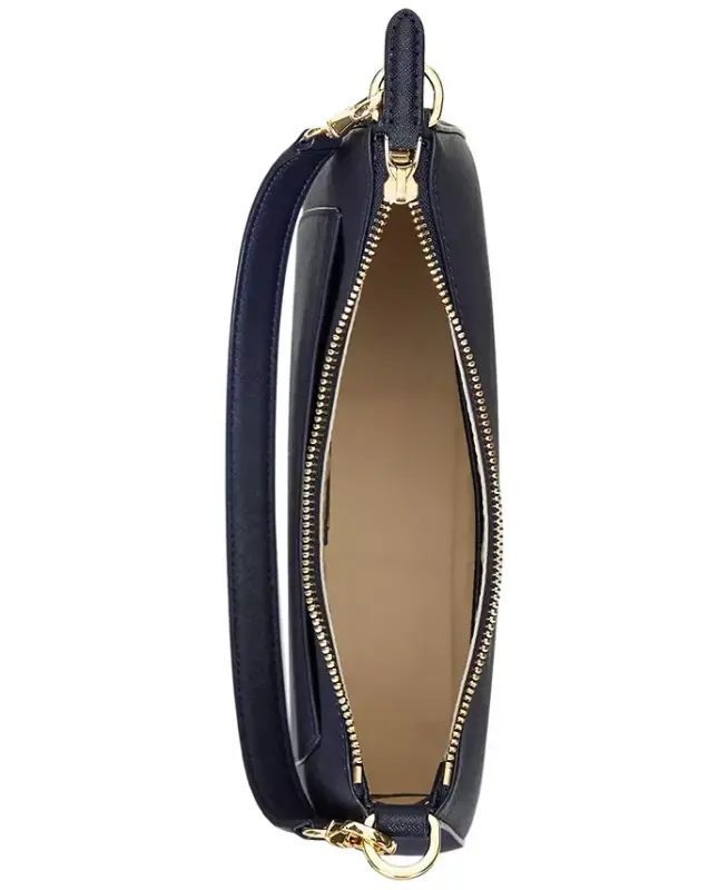 Women's Crosshatch Leather Medium Danni Shoulder Bag-Navy - 4