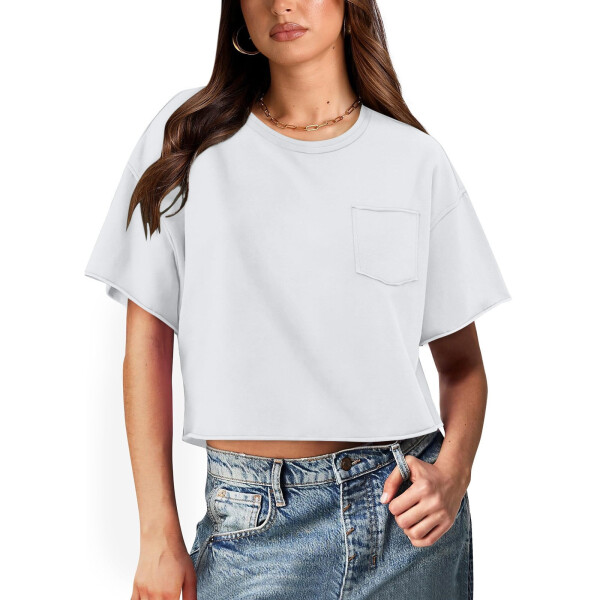 cfhntfmh Crop Tops for Women Trendy Short Sleeve Round Neck Shirt Back Desgin Loose Pocketed Tees- - CFHNTFMH (1)