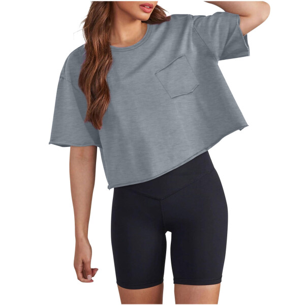 cfhntfmh Crop Tops for Women Trendy Short Sleeve Round Neck Shirt Back Desgin Loose Pocketed Tees- - CFHNTFMH