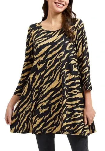 ENMAIN Tunic Tops for Women 3/4 Sleeve Plus Size Women's Tunics Loose Fit Floral Swing Flare Ladies Blouse for Leggings - 1