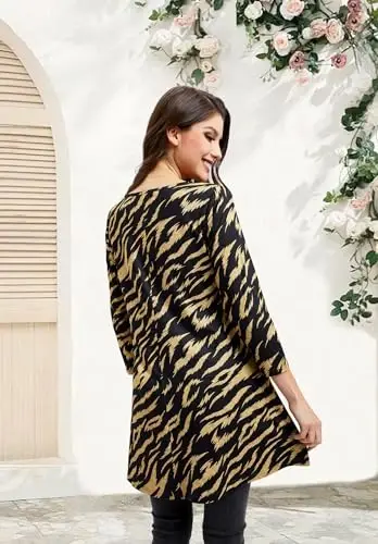 ENMAIN Tunic Tops for Women 3/4 Sleeve Plus Size Women's Tunics Loose Fit Floral Swing Flare Ladies Blouse for Leggings - MODAZONE (1)