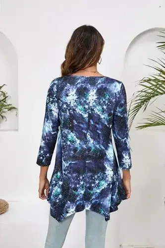 ENMAIN Tunic Tops for Women 3/4 Sleeve Plus Size Women's Tunics Loose Fit Floral Swing Flare Ladies Blouse for Leggings - 2