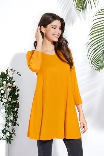 ENMAIN Tunic Tops for Women 3/4 Sleeve Plus Size Women's Tunics Loose Fit Floral Swing Flare Ladies Blouse for Leggings - 5