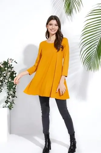 ENMAIN Tunic Tops for Women 3/4 Sleeve Plus Size Women's Tunics Loose Fit Floral Swing Flare Ladies Blouse for Leggings - 7