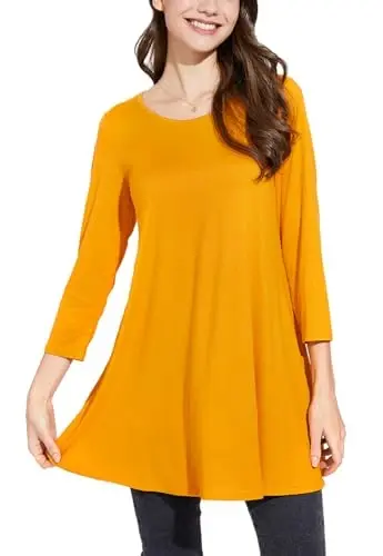 ENMAIN Tunic Tops for Women 3/4 Sleeve Plus Size Women's Tunics Loose Fit Floral Swing Flare Ladies Blouse for Leggings 