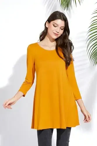 ENMAIN Tunic Tops for Women 3/4 Sleeve Plus Size Women's Tunics Loose Fit Floral Swing Flare Ladies Blouse for Leggings - 3