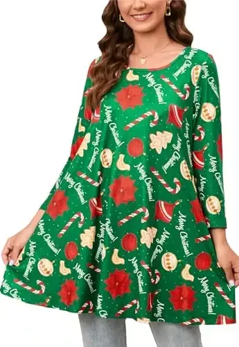 ENMAIN Tunic Tops for Women 3/4 Sleeve Plus Size Women's Tunics Loose Fit Floral Swing Flare Ladies Blouse for Leggings - 1