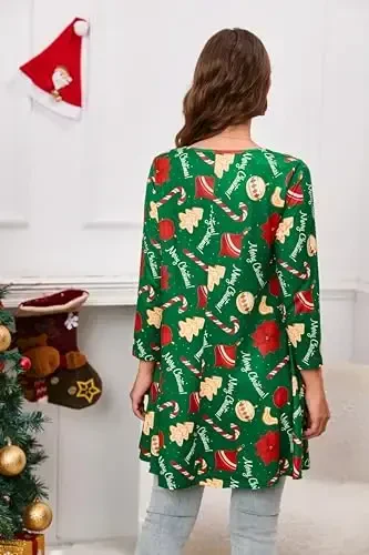 ENMAIN Tunic Tops for Women 3/4 Sleeve Plus Size Women's Tunics Loose Fit Floral Swing Flare Ladies Blouse for Leggings - 2