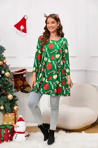 ENMAIN Tunic Tops for Women 3/4 Sleeve Plus Size Women's Tunics Loose Fit Floral Swing Flare Ladies Blouse for Leggings - 5