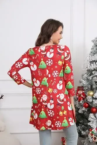 ENMAIN Tunic Tops for Women 3/4 Sleeve Plus Size Women's Tunics Loose Fit Floral Swing Flare Ladies Blouse for Leggings - 3