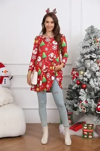 ENMAIN Tunic Tops for Women 3/4 Sleeve Plus Size Women's Tunics Loose Fit Floral Swing Flare Ladies Blouse for Leggings - 5