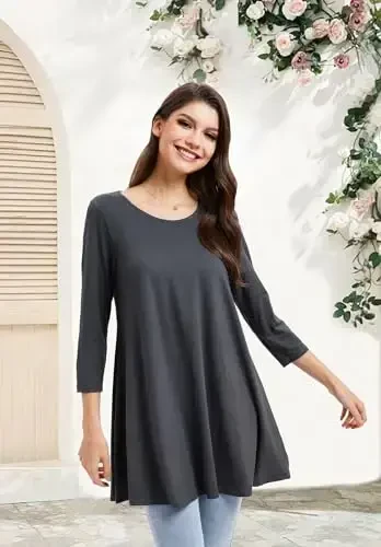 ENMAIN Tunic Tops for Women 3/4 Sleeve Plus Size Women's Tunics Loose Fit Floral Swing Flare Ladies Blouse for Leggings - 5