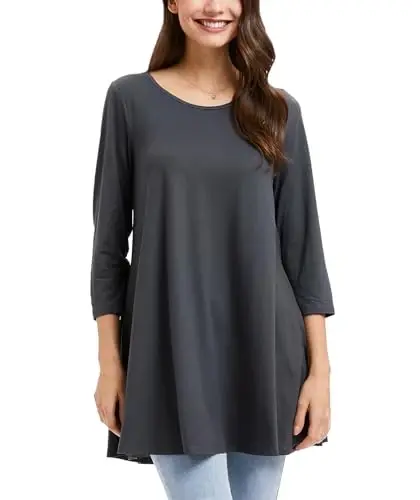 ENMAIN Tunic Tops for Women 3/4 Sleeve Plus Size Women's Tunics Loose Fit Floral Swing Flare Ladies Blouse for Leggings - ENMAIN