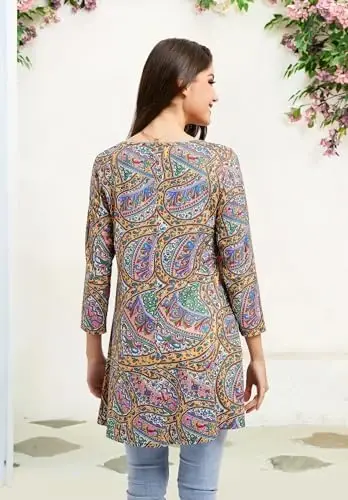 ENMAIN Tunic Tops for Women 3/4 Sleeve Plus Size Women's Tunics Loose Fit Floral Swing Flare Ladies Blouse for Leggings - 2