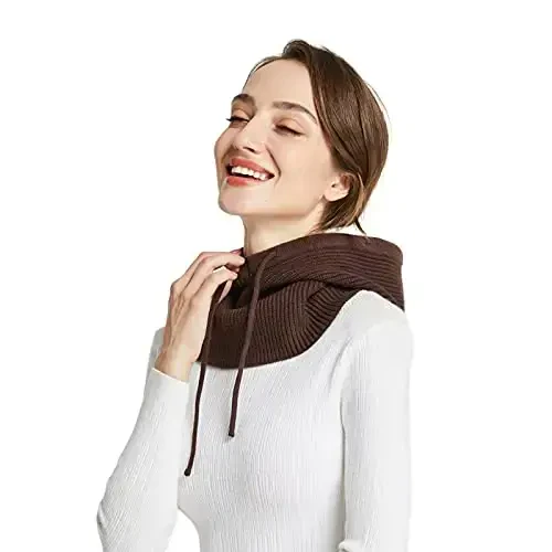 Facecozy Winter Hats for Women, Wool Blend Hooded Scarf Hat for Women Balaclava Knit Skull Cap Beanie Hat Men Neck Gaiters - 3