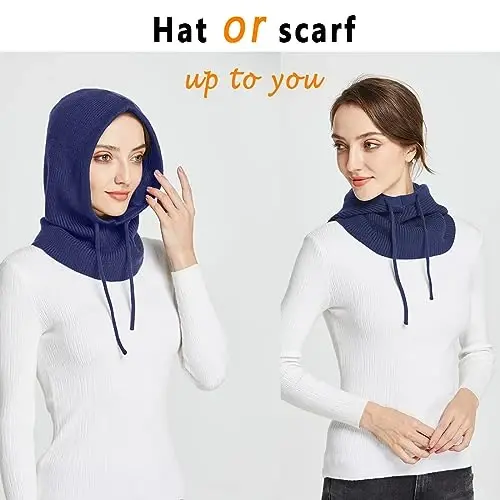 Facecozy Winter Hats for Women, Wool Blend Hooded Scarf Hat for Women Balaclava Knit Skull Cap Beanie Hat Men Neck Gaiters - 6