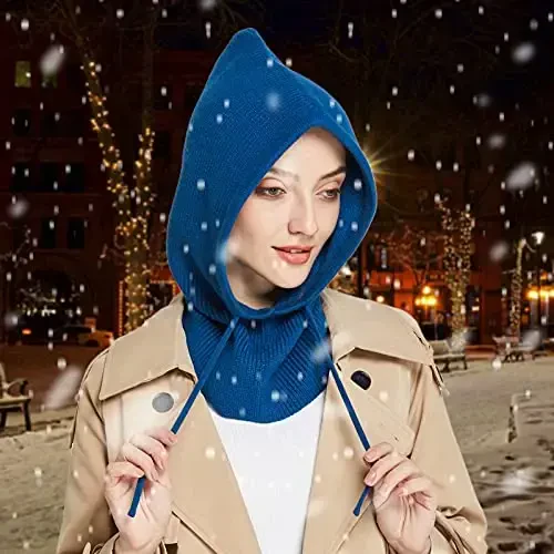 Facecozy Winter Hats for Women, Wool Blend Hooded Scarf Hat for Women Balaclava Knit Skull Cap Beanie Hat Men Neck Gaiters - 4