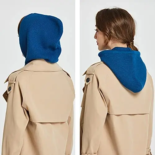 Facecozy Winter Hats for Women, Wool Blend Hooded Scarf Hat for Women Balaclava Knit Skull Cap Beanie Hat Men Neck Gaiters - 3