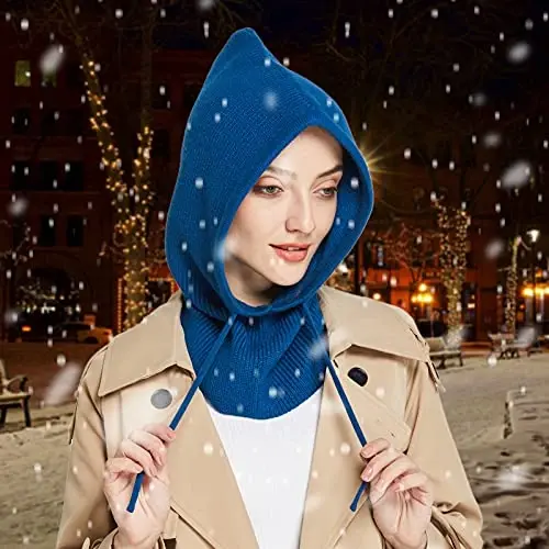 Facecozy Winter Hats for Women, Wool Blend Hooded Scarf Hat for Women Balaclava Knit Skull Cap Beanie Hat Men Neck Gaiters - 4