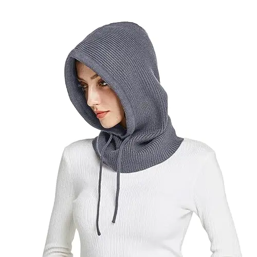 Facecozy Winter Hats for Women, Wool Blend Hooded Scarf Hat for Women Balaclava Knit Skull Cap Beanie Hat Men Neck Gaiters - 1