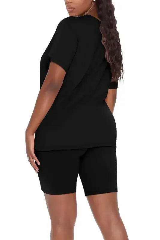 Fantaslook Two Piece Outfits for Women Short Sleeve V Neck Biker Shorts Set Tracksuit- - 6