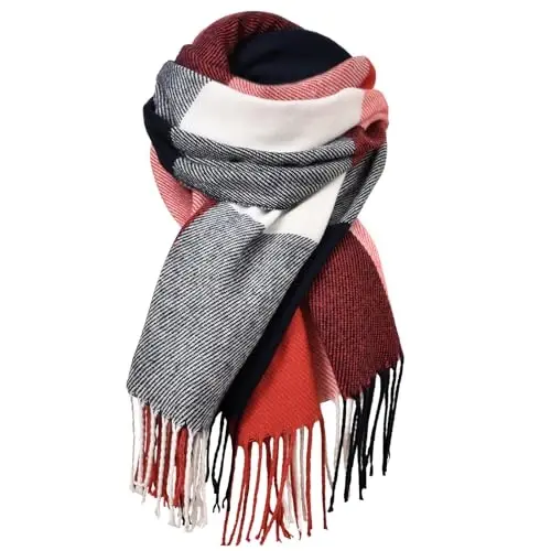 Winter Scarf for Women, Winter Warm Women's Scarves, Soft Blanket Scarf Classic Tassel Plaid - 1