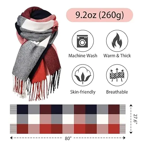 fauson Winter Scarf for Women, Winter Warm Women's Scarves, CasModazoneere Blanket Scarf Classic Tassel Plaid - 4