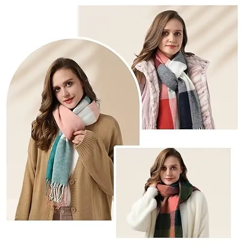 fauson Winter Scarf for Women, Winter Warm Women's Scarves, CasModazoneere Blanket Scarf Classic Tassel Plaid - 6
