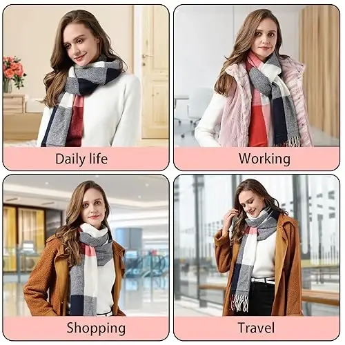 fauson Winter Scarf for Women, Winter Warm Women's Scarves, CasModazoneere Blanket Scarf Classic Tassel Plaid - 7