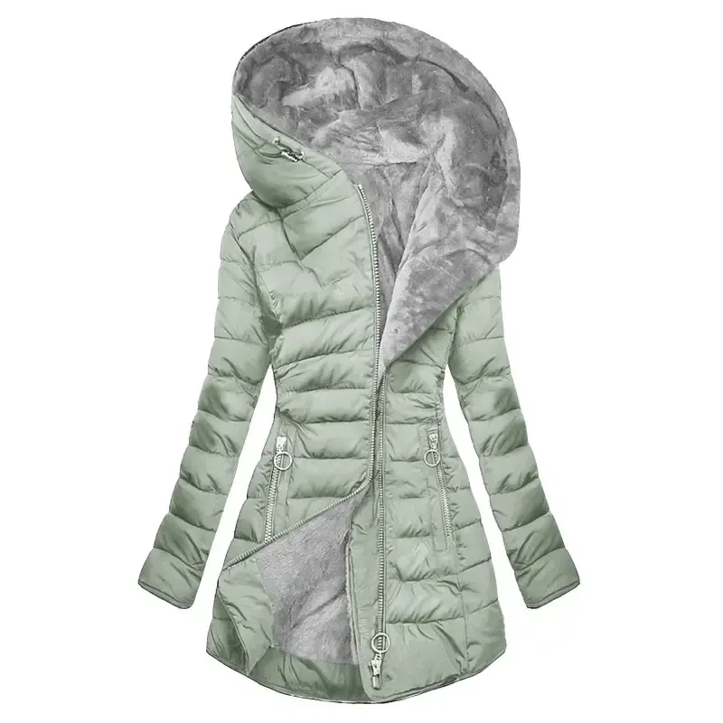 Plus Size Winter Jackets Mid Length Women Hooded Thick Fleece Lined Zip-up Long Puffer Coat Plush Warm Tunic Overcoat (Medium, Mint Green)- - 1