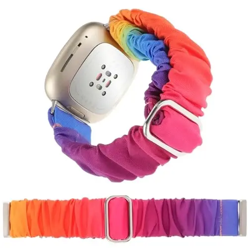Adjustable Scrunchies Bands Compatible with Fitbit Versa 3/Versa 4/Sense/Sense 2 Bands for Women,Stretchy Wristband Comfy Elastic Scrunchy Smart Watch Band Soft Cloth Fabric Strap - 1