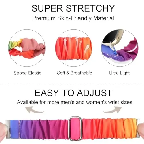 Adjustable Scrunchies Bands Compatible with Fitbit Versa 3/Versa 4/Sense/Sense 2 Bands for Women,Stretchy Wristband Comfy Elastic Scrunchy Smart Watch Band Soft Cloth Fabric Strap - 4
