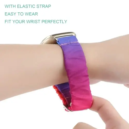 Adjustable Scrunchies Bands Compatible with Fitbit Versa 3/Versa 4/Sense/Sense 2 Bands for Women,Stretchy Wristband Comfy Elastic Scrunchy Smart Watch Band Soft Cloth Fabric Strap - 5
