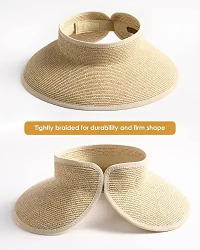 FURTALK Sun Hats for Women Wide Brim Beach Hat Straw Visor Ponytail Summer UV Packable Foldable Beach Vacation Essentials - FURTALK (1)