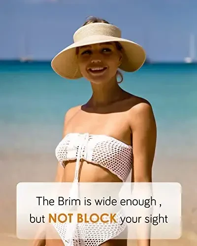 FURTALK Sun Hats for Women Wide Brim Beach Hat Straw Visor Ponytail Summer UV Packable Foldable Beach Vacation Essentials - 4
